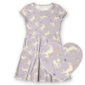 Wonder Nation Girls M 7/8 Purple Cotton Unicorn Cap Sleeve Dress with Pockets